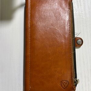 iPhone 13 Pro Max Leather Zip Wallet in Cognac Brown